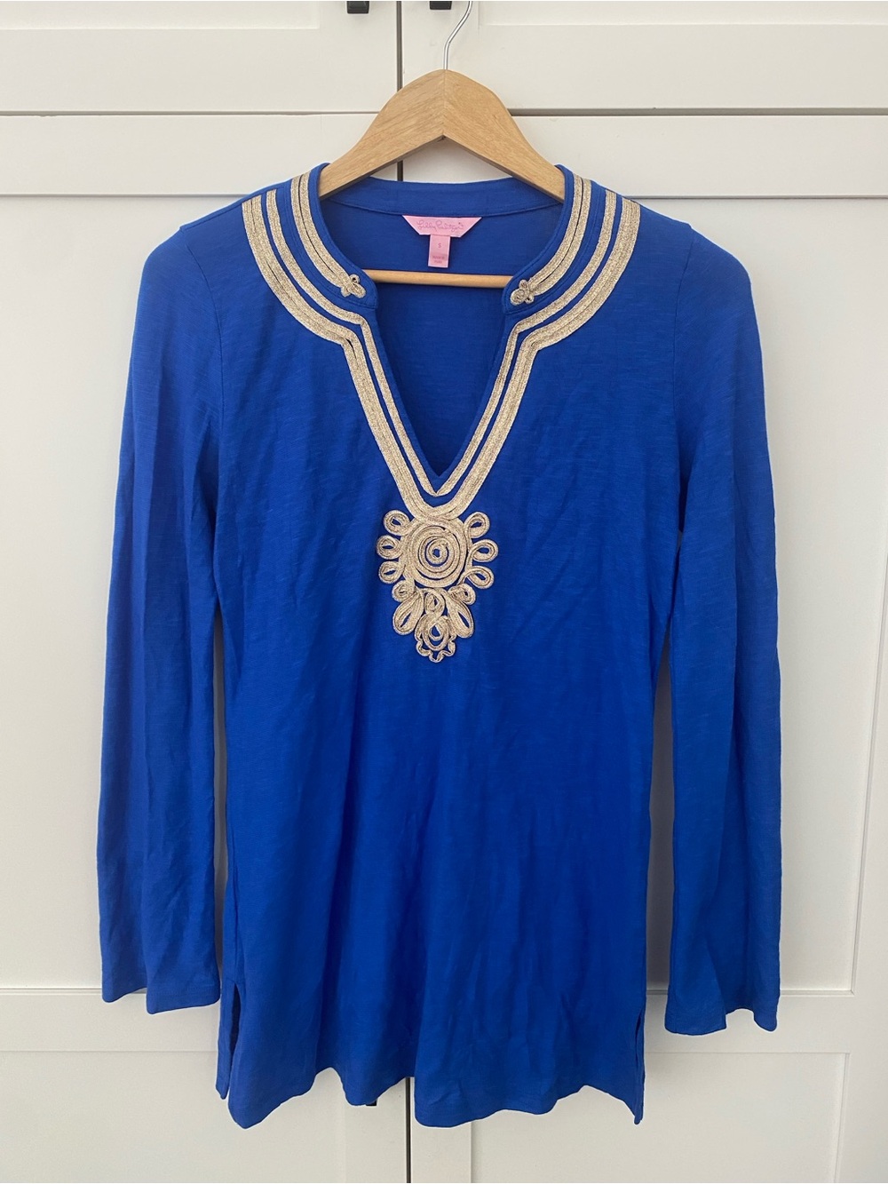 Lilly Pulitzer Royal Blue With Gold Embellishment Emerson Tunic Top 100% Cotton